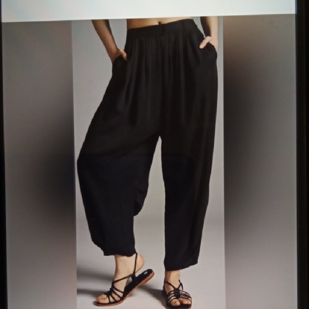 Anthropologie Navy Blue Pleated Trousers Ballon High Waisted Womens 10